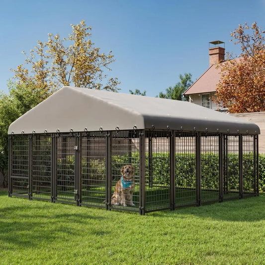10X10FT Large Dog Kennel Heavy Duty Outdoor Dog Cage with Roof and Double Lock Security