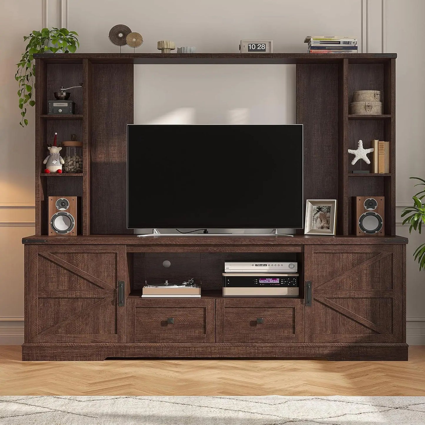 Wood TV Stand, TV Stands for Living Room Up to 65'',Wall Unit Entertainment Center with Ample Storage Space and Adjustab