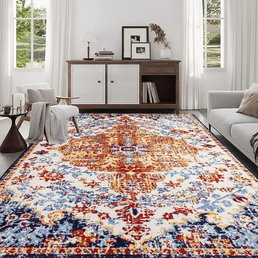 8x10 Vintage Bohemian Persian Non Slip Washable Area Rug Floral Design in Amber for Living Room Kitchen Bedroom