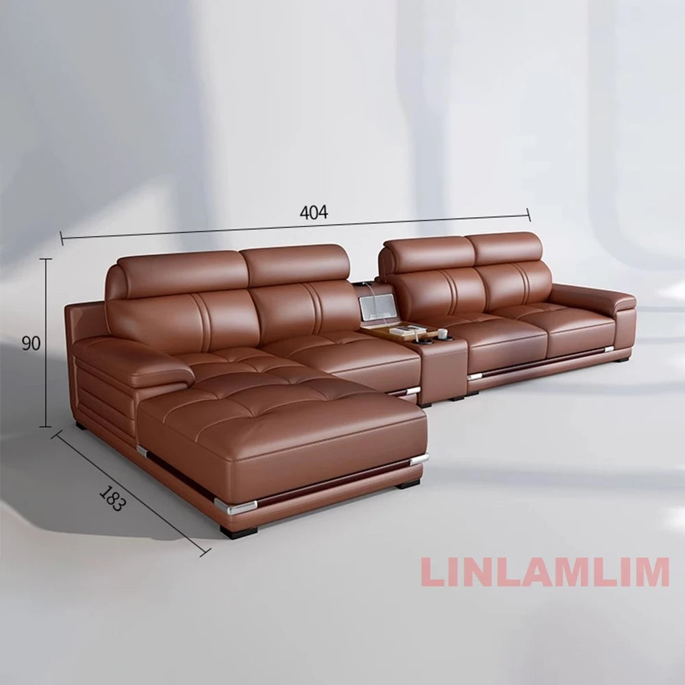 Manbas Modern Luxury L Shaped Leather Sofa Set for Living Room Sectional Corner Couch with Chaise Lounge Minimalist Furniture