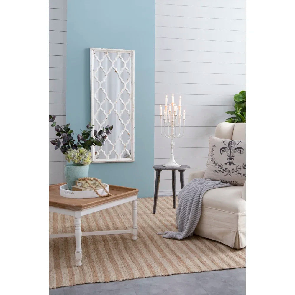 24 Inch X 60 Inch Distressed White Full Body Floor Mirror for Bathroom Bedroom Living Room