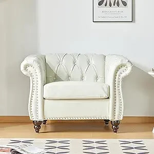 Accent Chair, Chesterfield Chair Modern Velvet Upholstered Chairs with Tufted Back for Living Room Furniture (White)