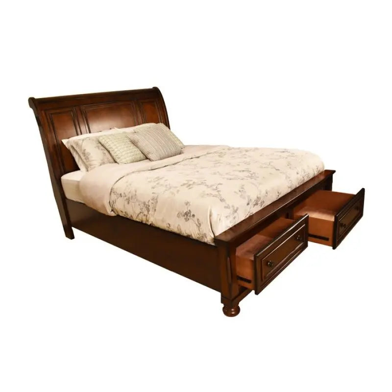 Queen 4 Piece Bedroom Set Made With Wood in Dark Walnut for Bedroom