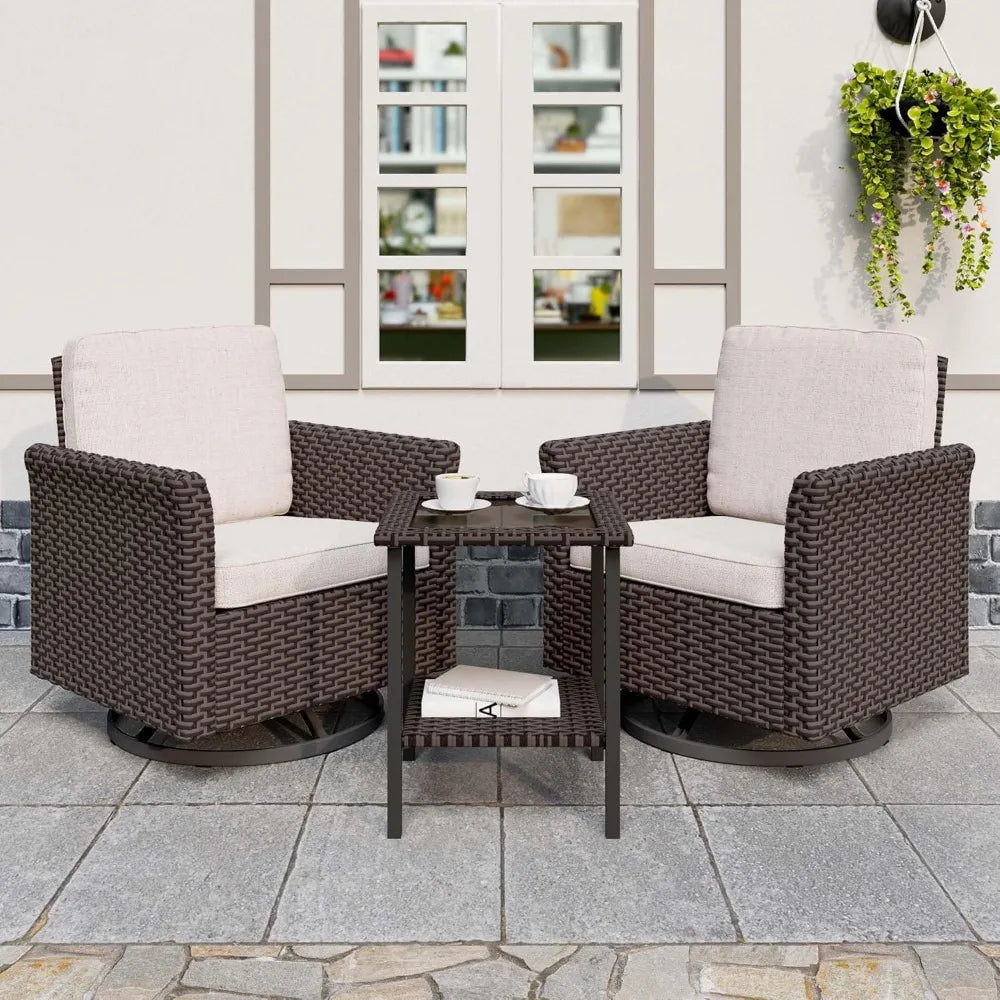 3 Pieces Patio Furniture Set with 2 High Back Rattan Swivel Chairs and Side Table Outdoor PE Wicker All Weather Modern Design