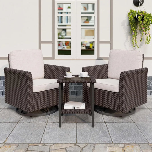 3 Pieces Patio Furniture Set with 2 High Back Rattan Swivel Chairs and Side Table Outdoor PE Wicker All Weather Modern Design