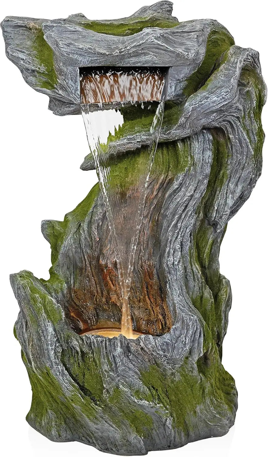 4 Inch 2 Story Tree Trunk Fountain with LED Lights for Gardens Courtyards and Water Feature Fountains