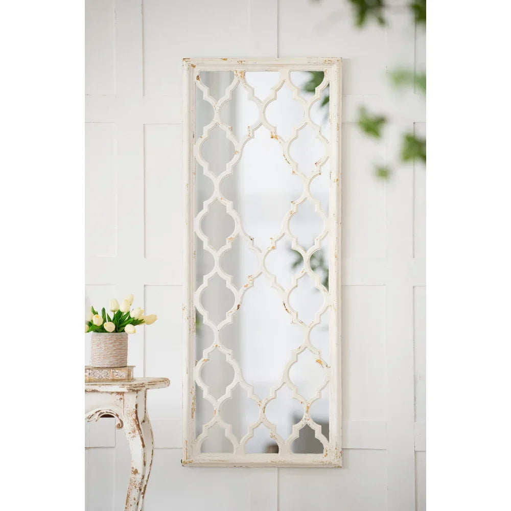 24 Inch X 60 Inch Distressed White Full Body Floor Mirror for Bathroom Bedroom Living Room