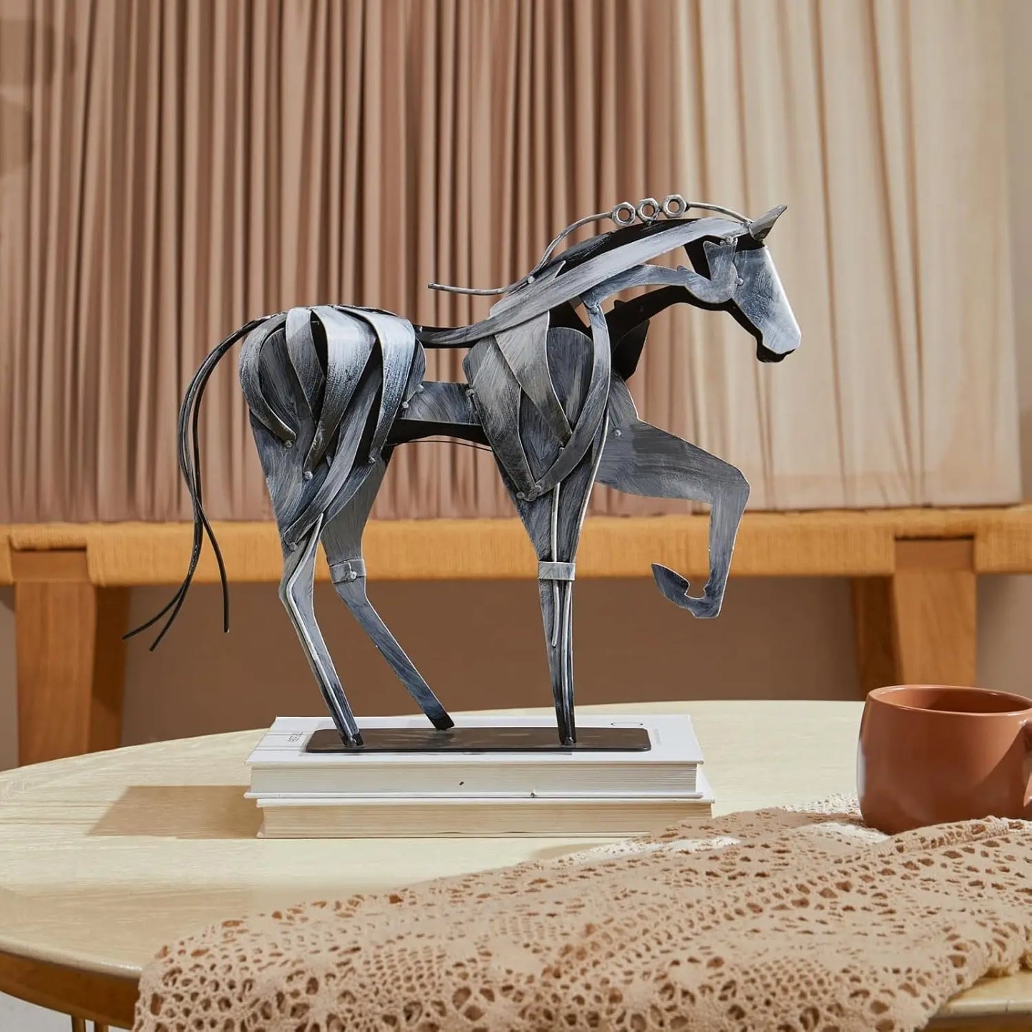 Horse Statue-Unique Rustic Decor for Office&Home -Hand-Painted Metal Sculpture - Perfect Handicraft Gift for Horse Lovers (Grey)