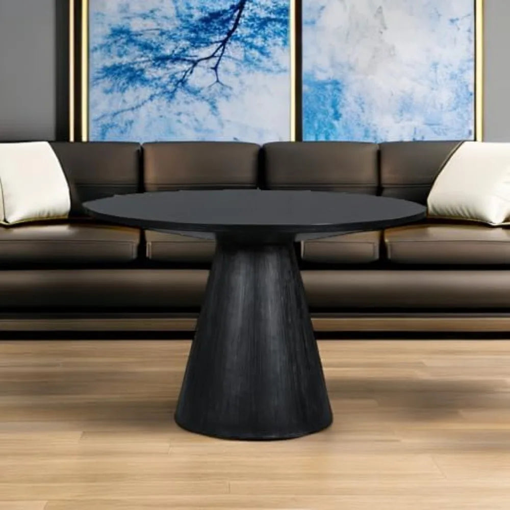 Round Dining Table Retro Style Wooden Kitchen Table for Living Room Black