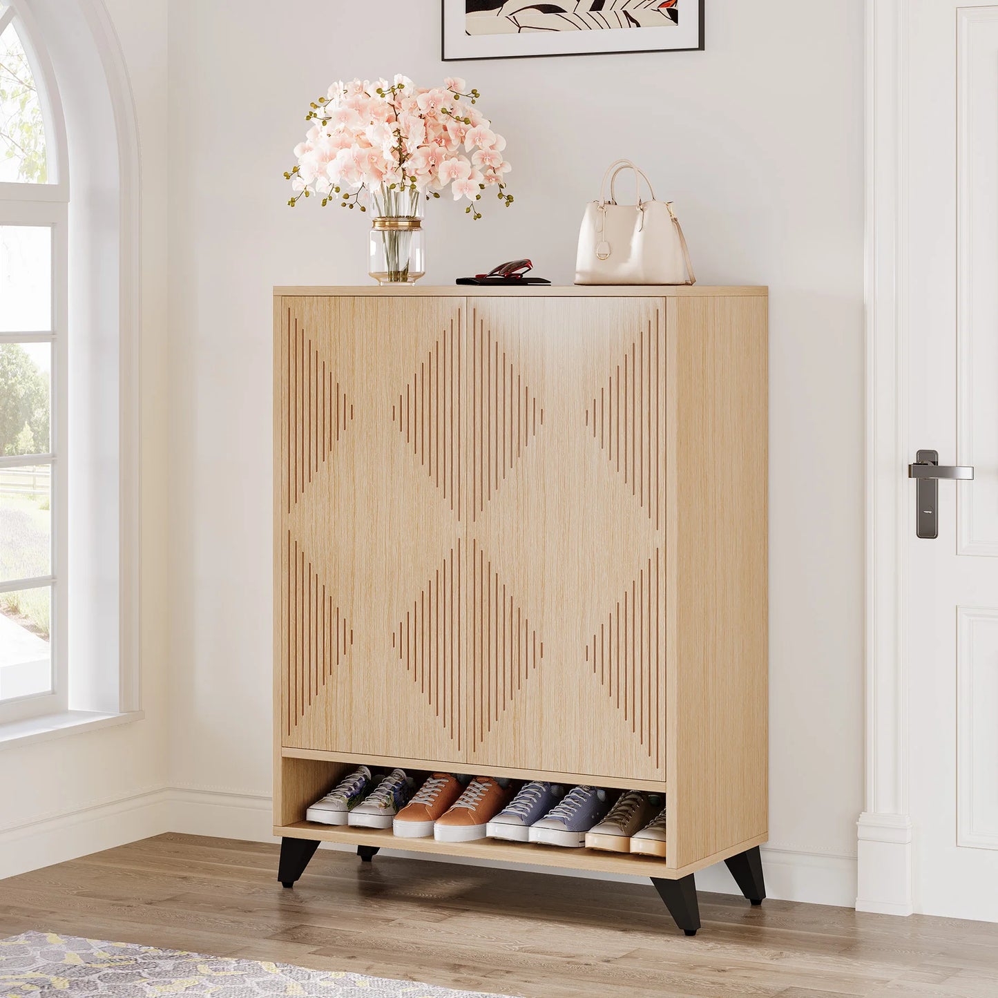 Tribesigns Shoe Cabinet with Doors 6 Tier Entryway Shoe Storage Cabinet with Adjustable Shelves Modern Wooden Shoe Organizer