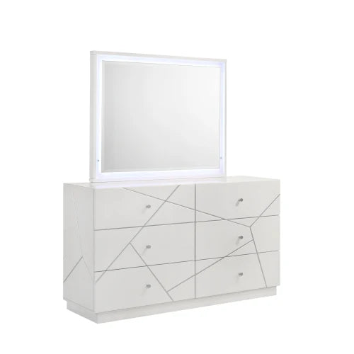 Queen 5 Piece Bedroom Set Modern Design Lacquer Finish Geometric Accents LED Lighting