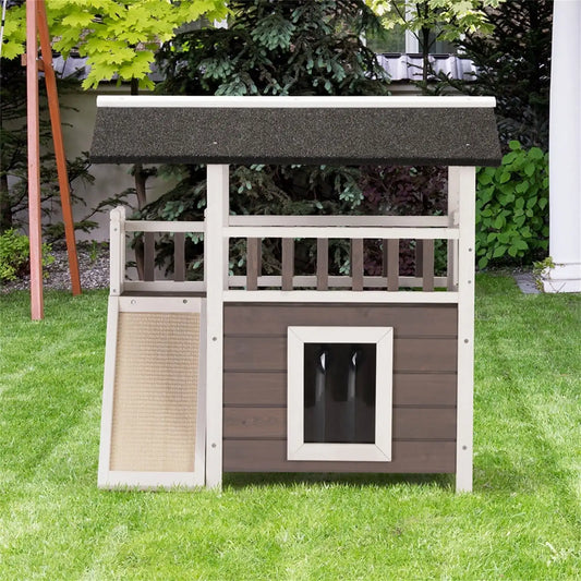 Wooden Dog Cat House Indoor Outdoor Insulated Feral Pet House with Stairs for Dogs and Rabbits