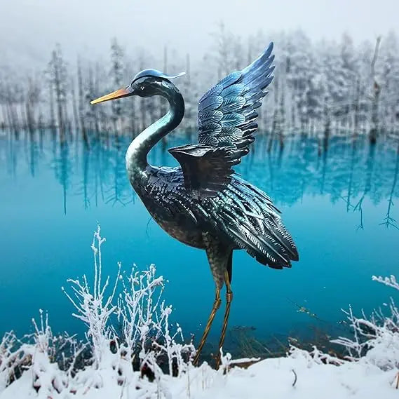 Crane Garden Statue Sculpture Metal Heron Outdoor Decor Yard Art Bird Decoy for Backyard Pond Patio Porch Lawn Decorations