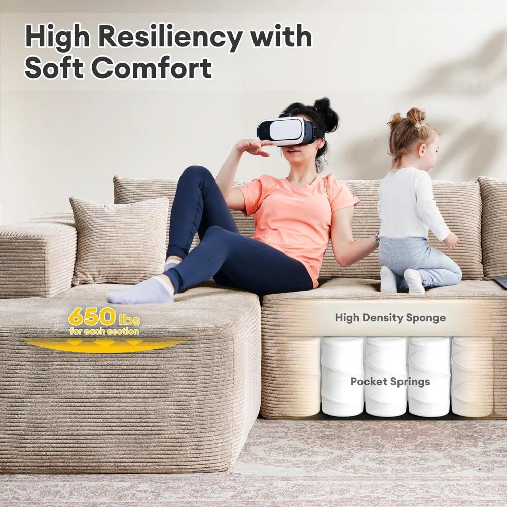 L Shaped Couch,106" Assembly Free Modern Minimalist Sofa,Extra Deep Large Sofa Couch Set,Corner Couch in A Box for Living Room