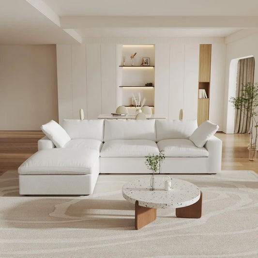 Cloud Modular Sectional Sofa with Storage Ottoman 120.45 Inch L Shaped Couch for Living Room Down Filled Convertible Couch Deep Seat