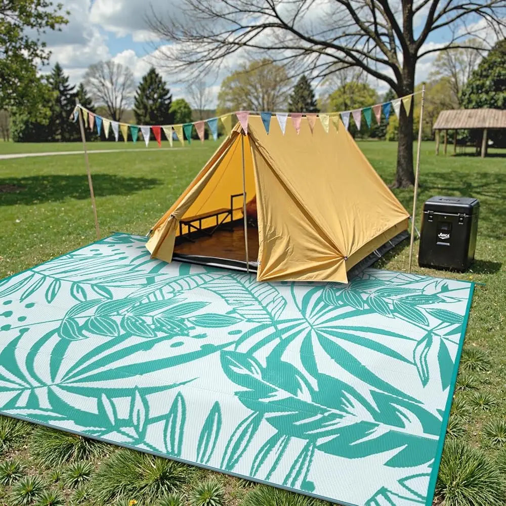 Leaf Outdoor Rugs 8X10 Feet Waterproof Reversible Tropical Plastic Straw Camping Mat For Patios Rv
