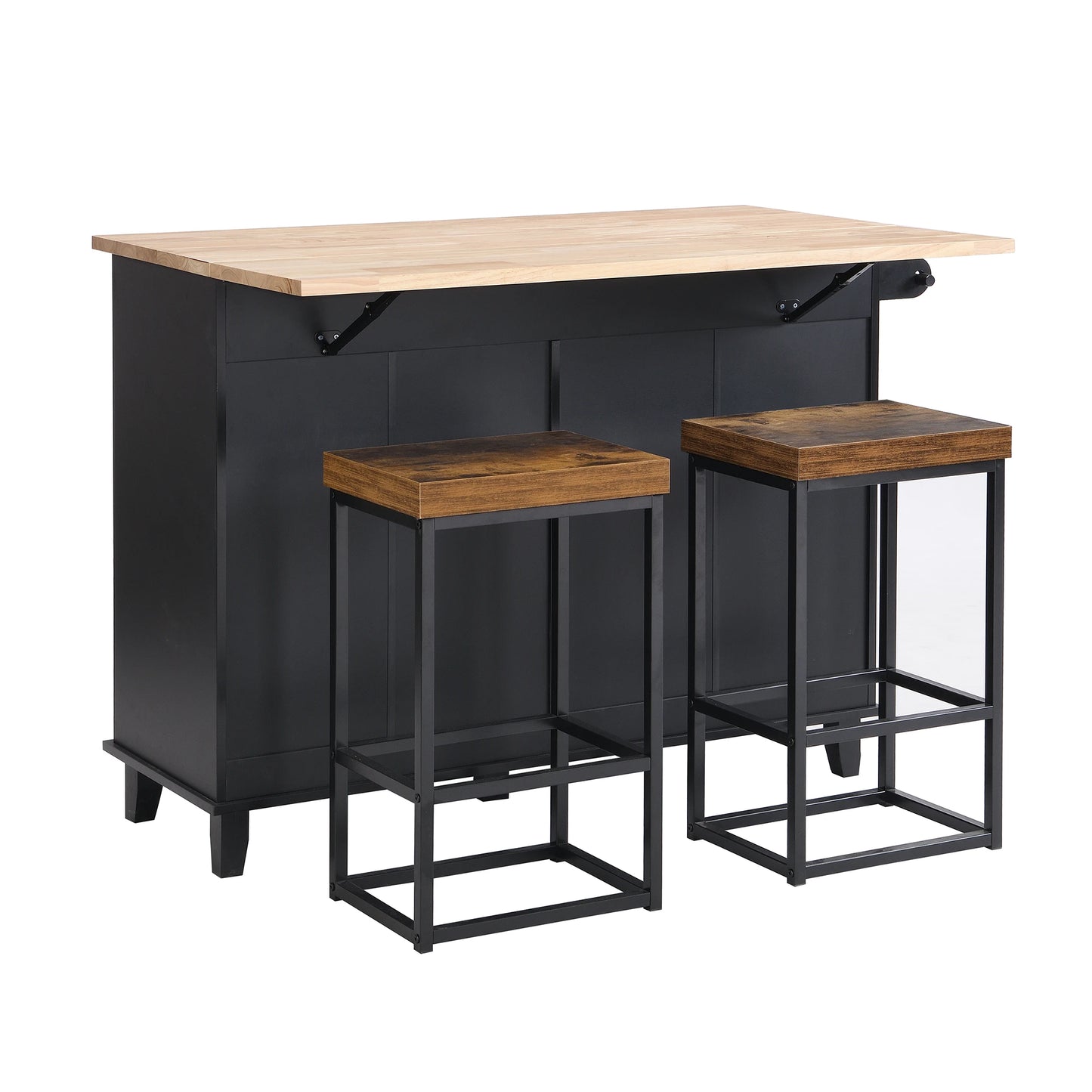 Topmax Farmhouse Kitchen Island Set with Drop Leaf and 2 Seatings Dining Table Set with Storage Cabinet Drawers and Towel Rack