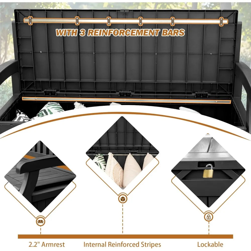 Best Black 80 Gallon Storage Bench Deck Box Lockable Patio Furniture Garden Decor Outdoor Seating Cushions Garden Tools