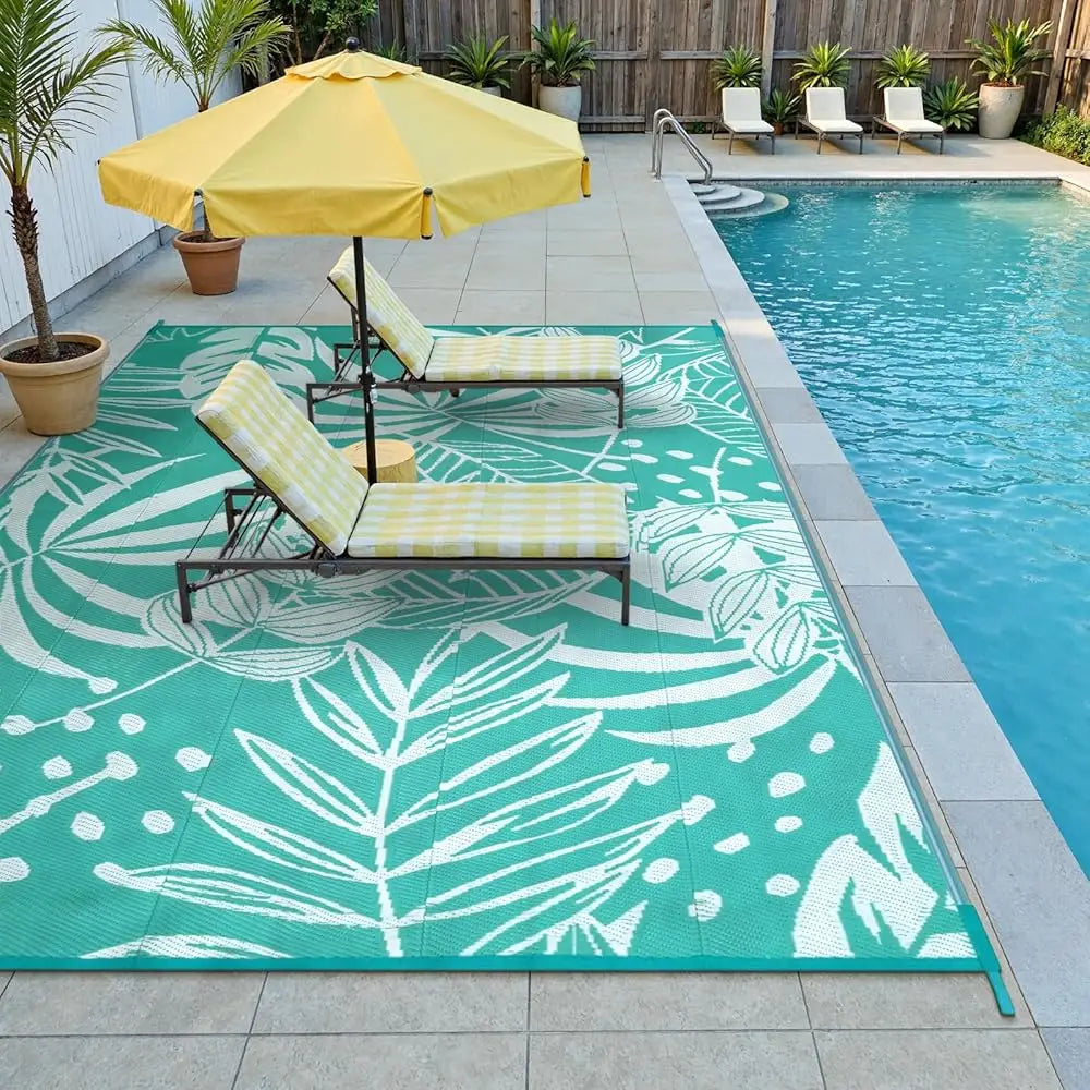 Leaf Outdoor Rugs 8X10 Feet Waterproof Reversible Tropical Plastic Straw Camping Mat For Patios Rv
