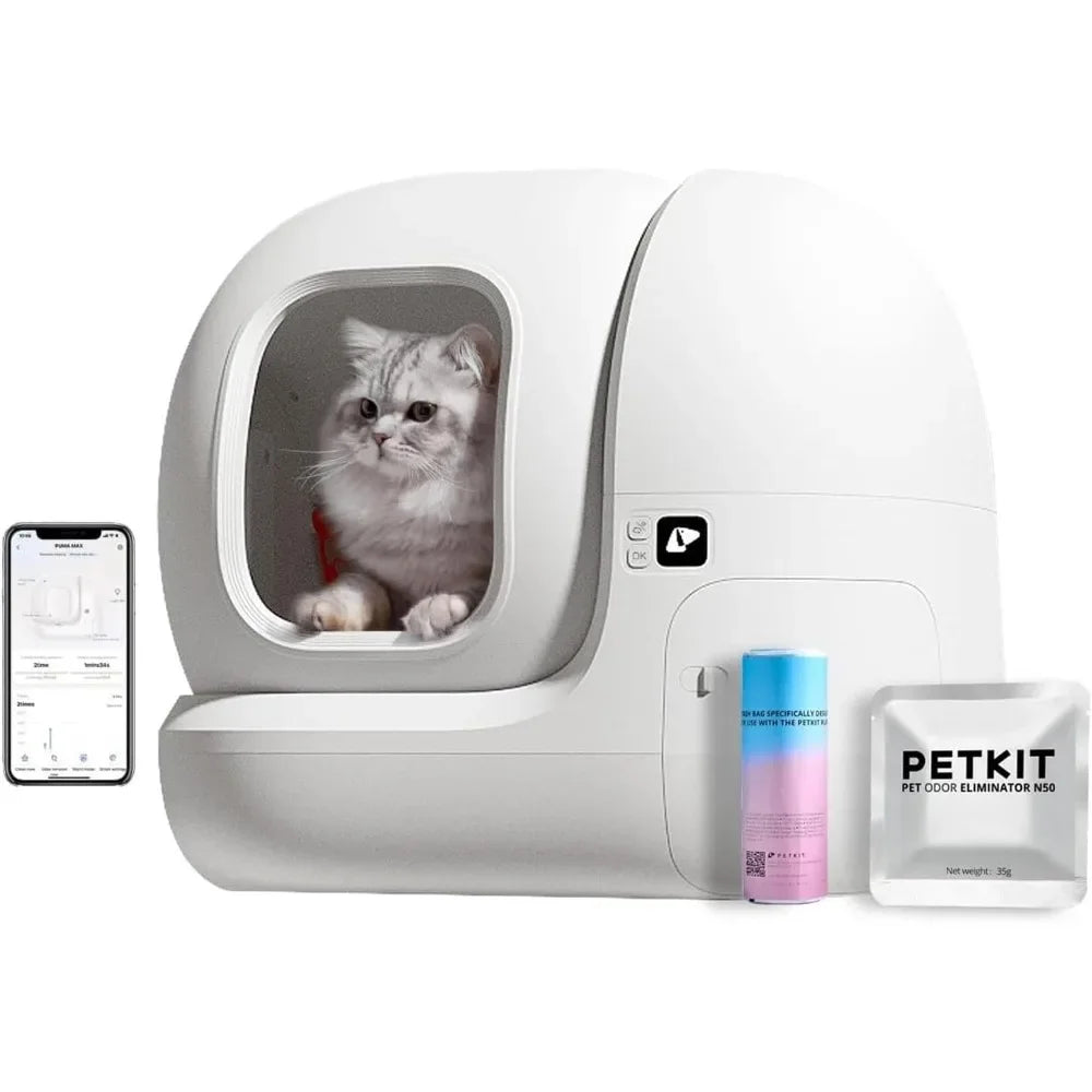 PuraMax Self Cleaning Cat Litter Box with N50 Odor Eliminator, Automatic Cat Litter Box,76L Large Space with Waste Bags