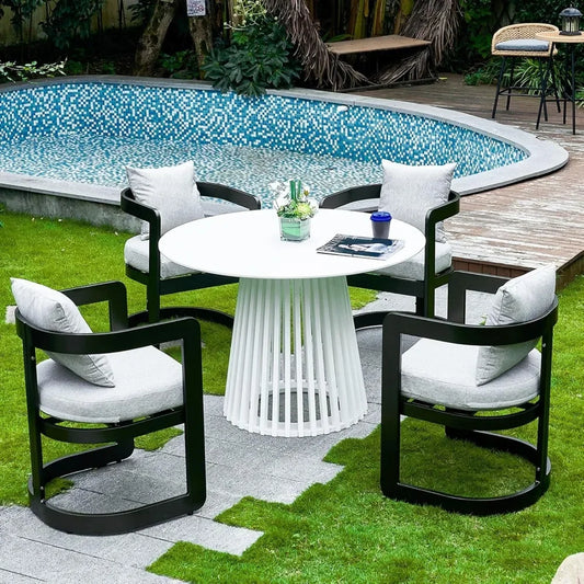 Patio Dining Chairs Set of 4 Modern Outdoor Chairs with Cushions and Backrest Metal Dining Chairs with Armrests