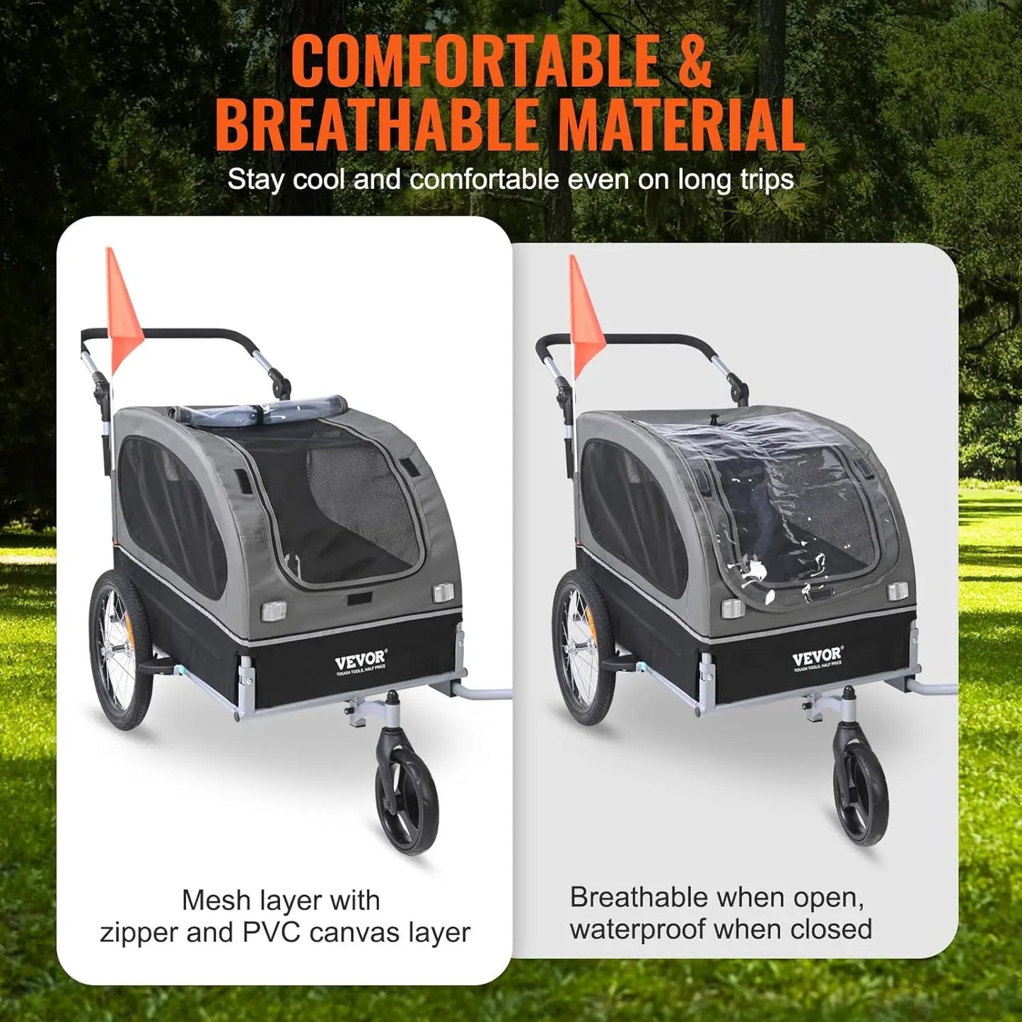 Dog Bike Trailer, Supports up to 88 lbs, 2-in-1 Pet Stroller Cart Bicycle Carrier, Easy Folding Cart Frame with Quick Release
