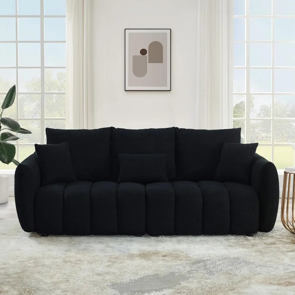 80.7" Modern Sofa Couch, Comfy Deep Seat Teddy Cloud Sofa, Upholstered 3-Seater Boucle Couch, Oversized Loveseat for Living Roo