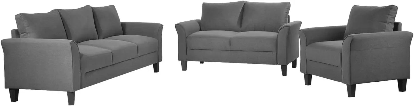 3 Piece Sectional Sofa Set Living Room Furniture Grey 3 Seat Couch Loveseat Chair