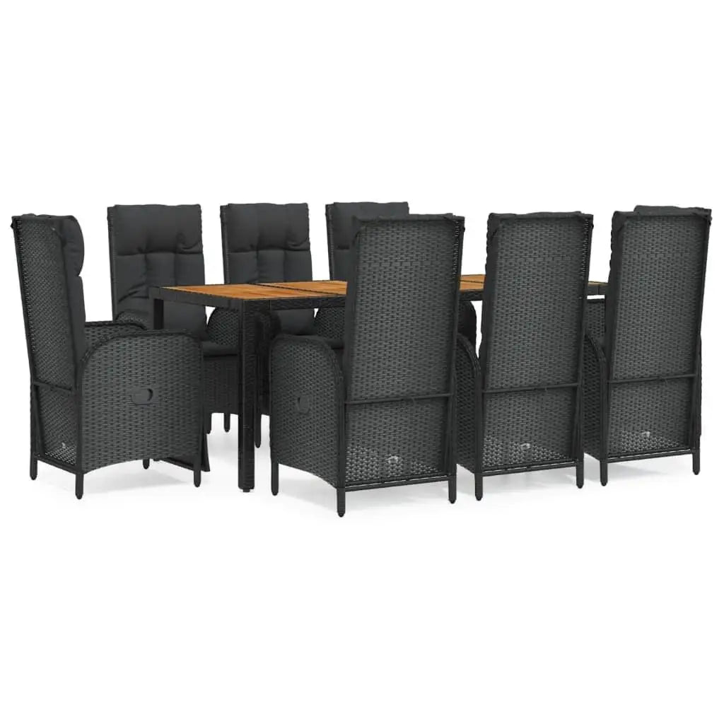 Garden Dining Set for 8 People Black PE Rattan Outdoor Furniture Patio Table and Chairs Set for Backyard Dining