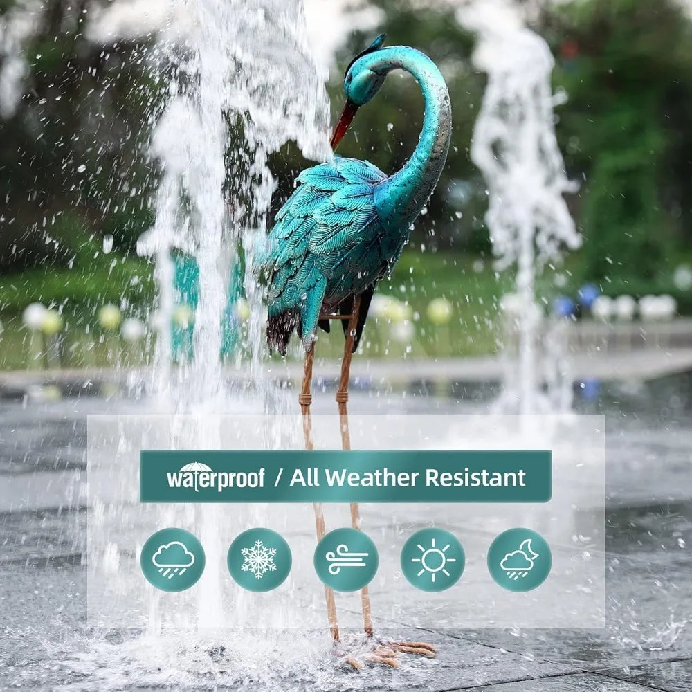 Metal Crane Garden Statue Blue Heron Sculpture Yard Art Large Heron Decoy Bird Statues Lawn Ornaments for Backyard Pond