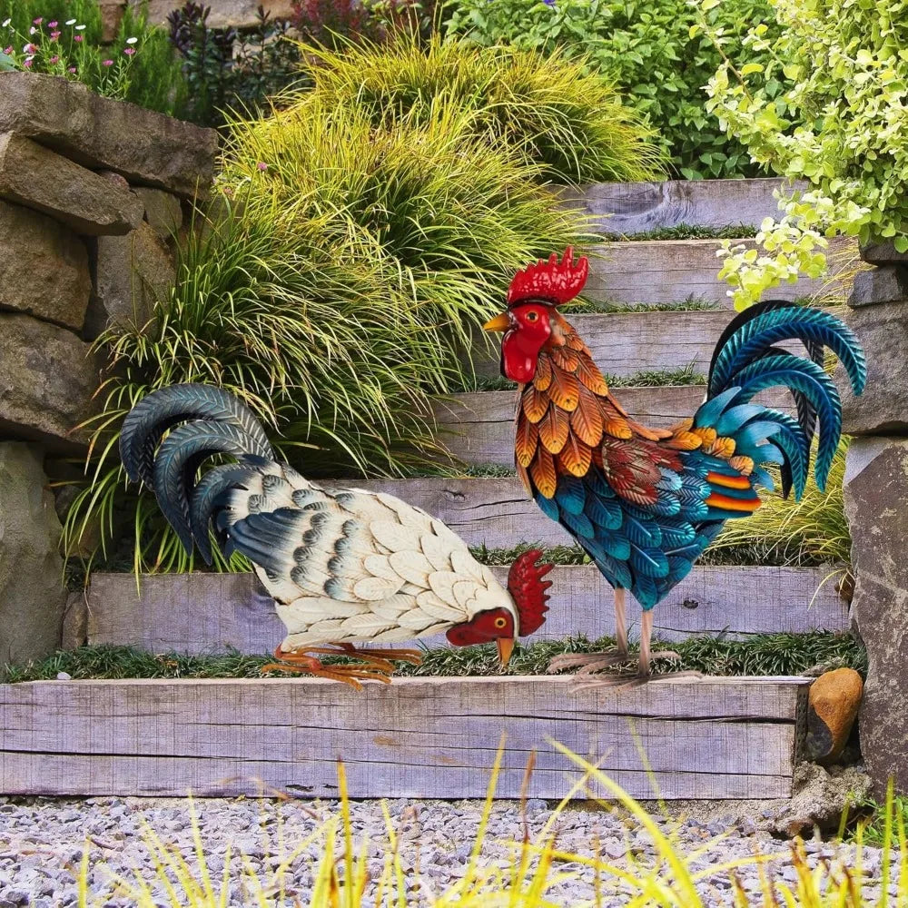 Metal Rooster Statues Outdoor Garden Statues Metal Chicken Decor Garden Sculptures and Statues Chicken Ornaments Yard Art