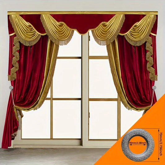 2pcs American Style French Luxury Curtain Villa Bedroom Living Room Flannel Red 100 Percent Polyester High Shading