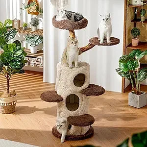 90.5 Inch Luxury Cat Tree with Scratching Pad Solid Wood Cat Tower for Indoor Cats Large Climber Tower Tall Kitty Furniture Mul