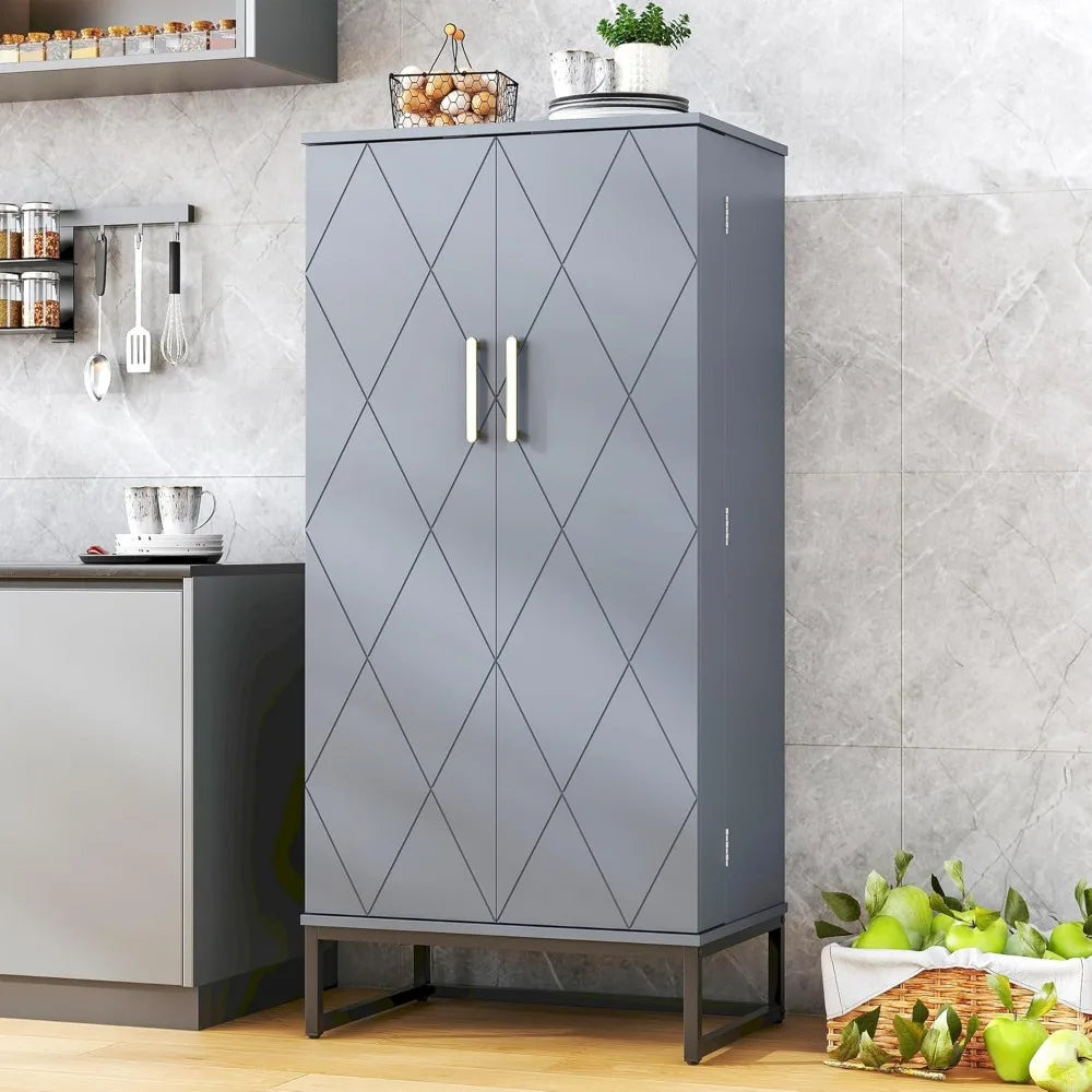 51 Inch Freestanding Kitchen Pantry Storage Cabinet with Adjustable Shelves and Buffet Cupboards