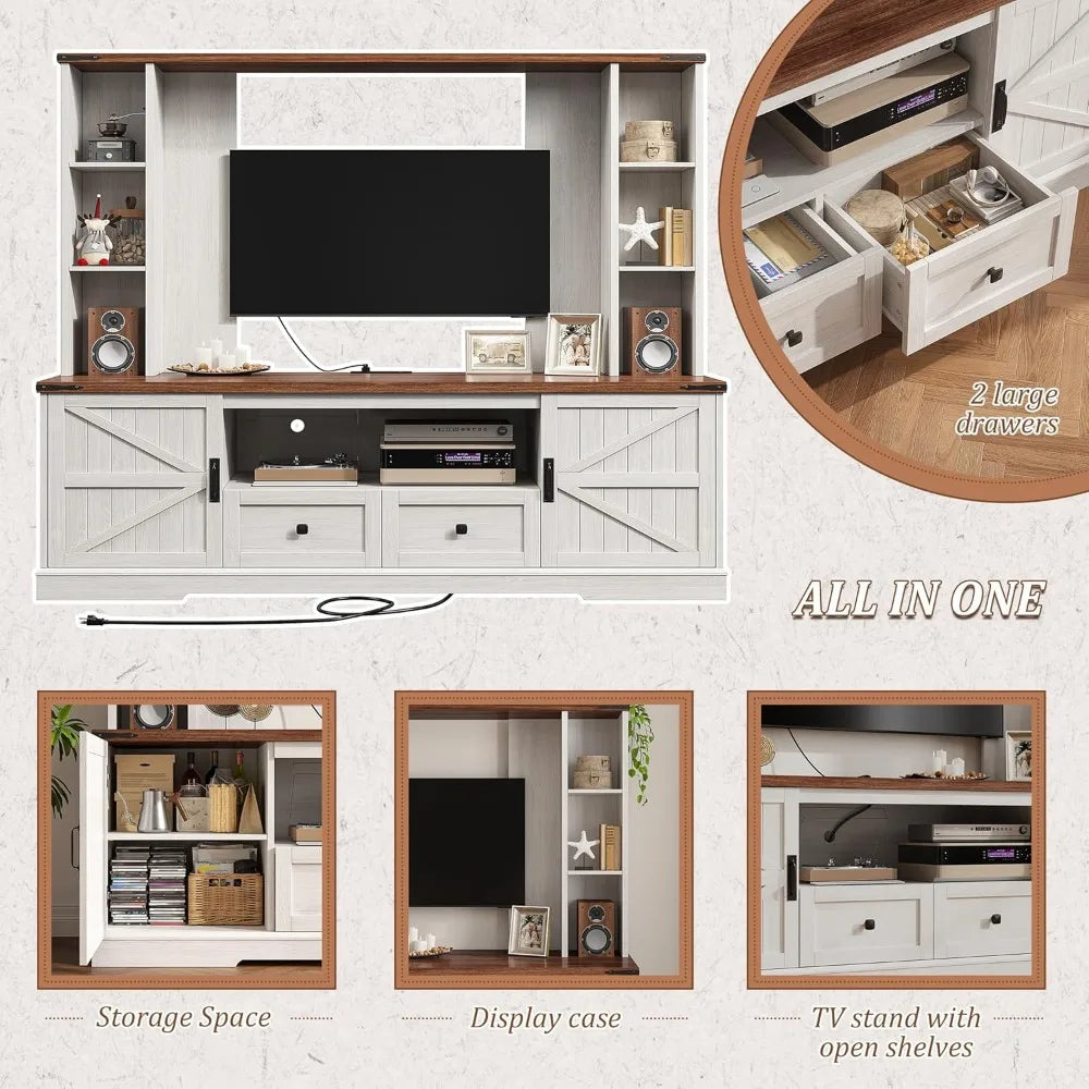 Wood TV Stand, TV Stands for Living Room Up to 65'',Wall Unit Entertainment Center with Ample Storage Space and Adjustab