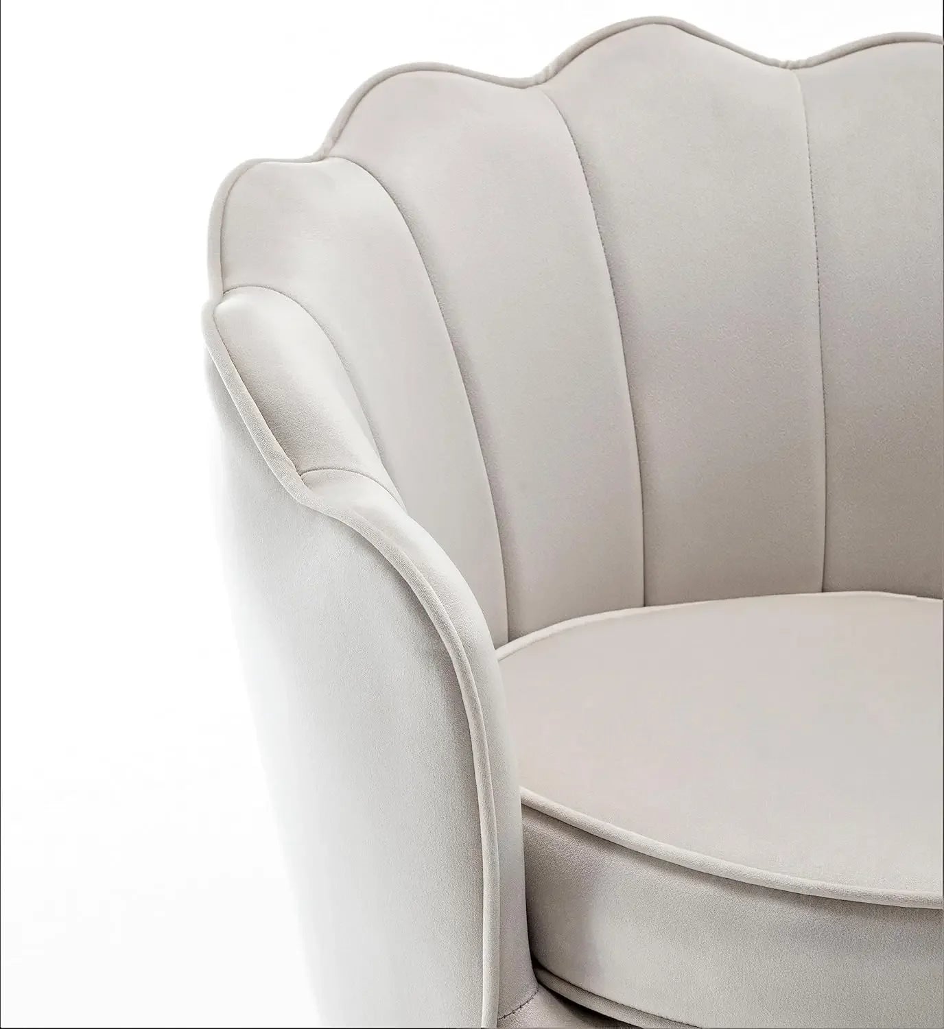 Velvet Barrel Chair with Scalloped Backrest and Gold Metal Legs Stylish Accent for Traditional Decor