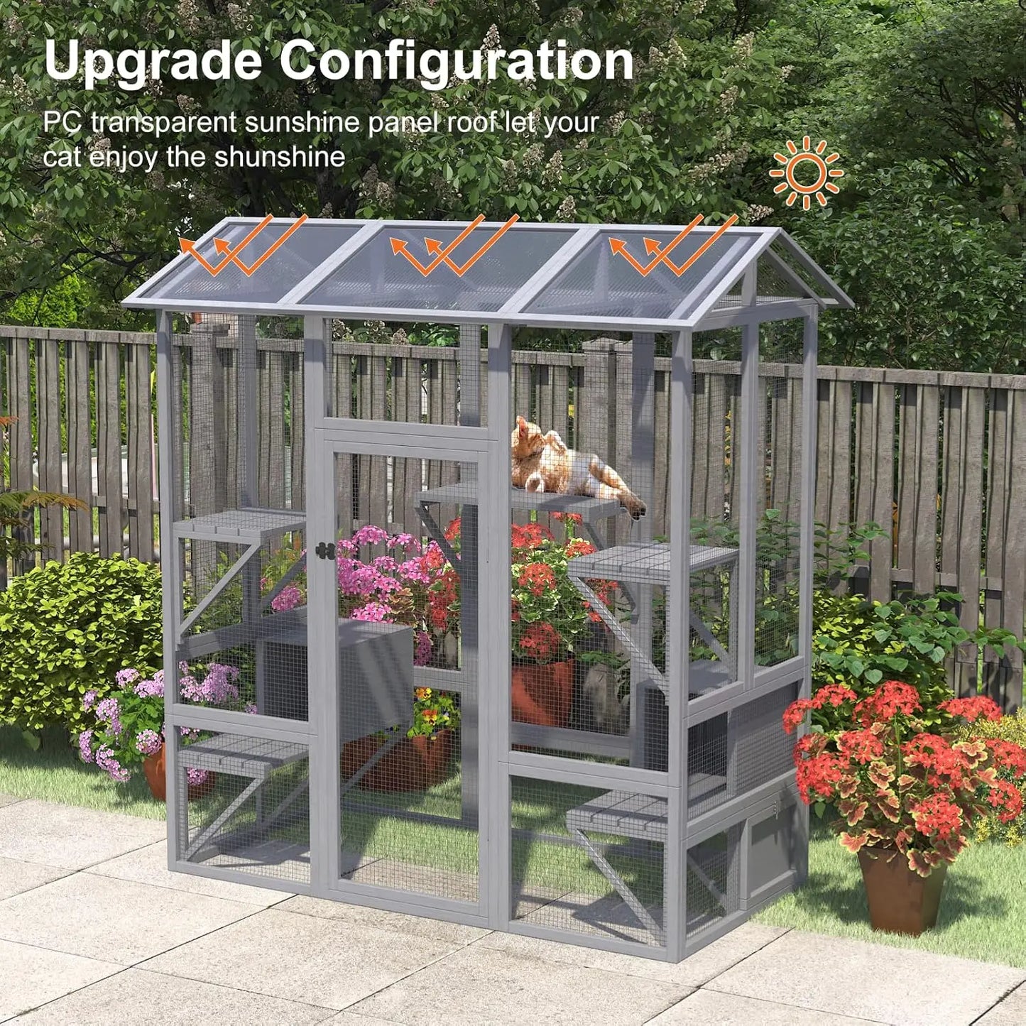 Catio Outdoor Cat Enclosure Large Cat House for Multiple Cats Walk In Cat Cage with Waterproof Cover and Sunshine Panel Roof Feral Cat Shelter with 7 Platforms and 2 Resting Boxes 72 Inch