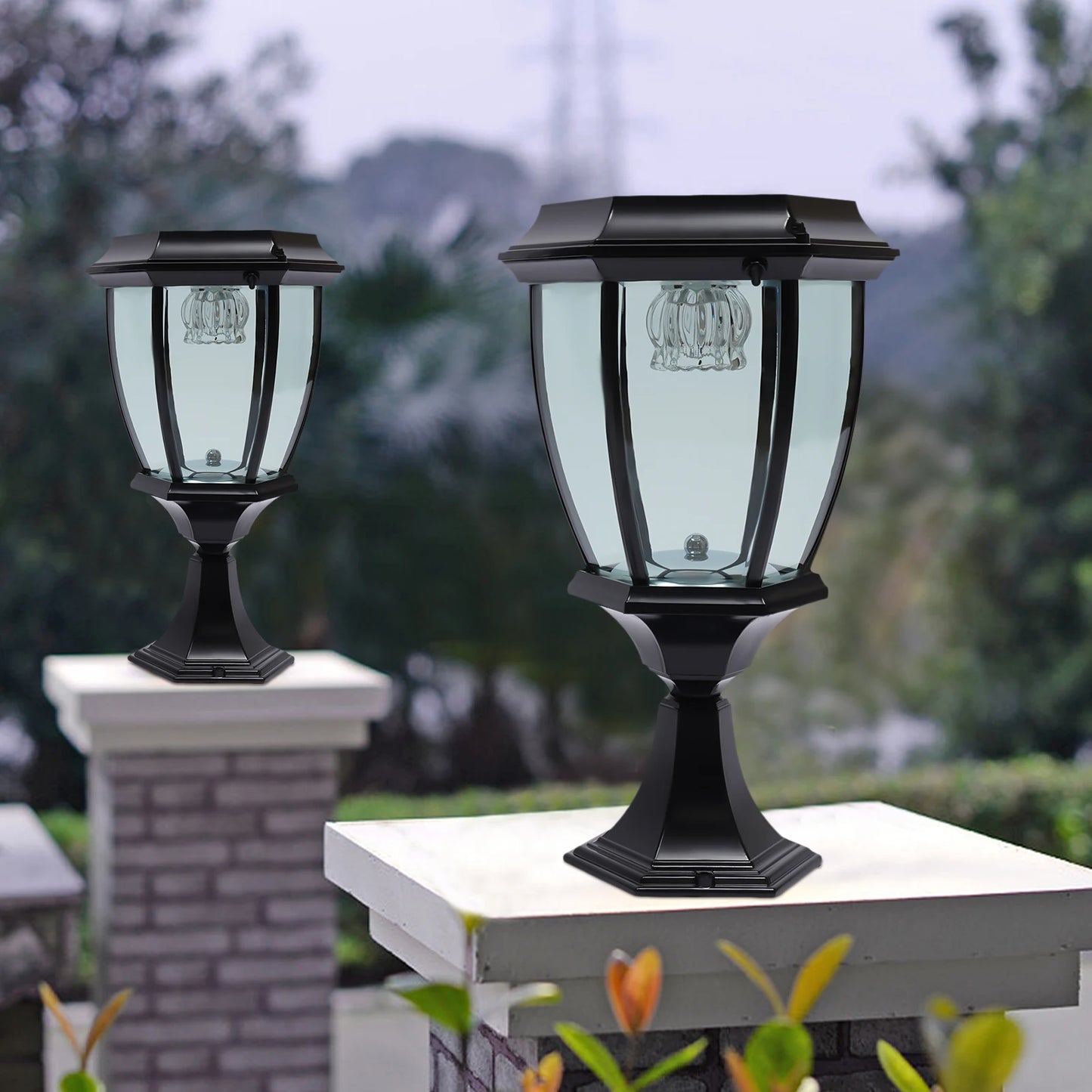 Outdoor Solar Post Lights Waterproof LED Landscape Light Energy Saving Lantern for Fence Deck or Patio Black