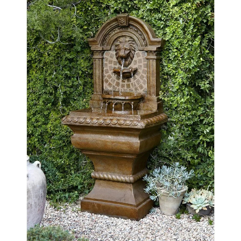 51 Inch High LED Light Floor Fountain with Royal Lion Head for Garden Courtyard and Backyard Outdoor Decor