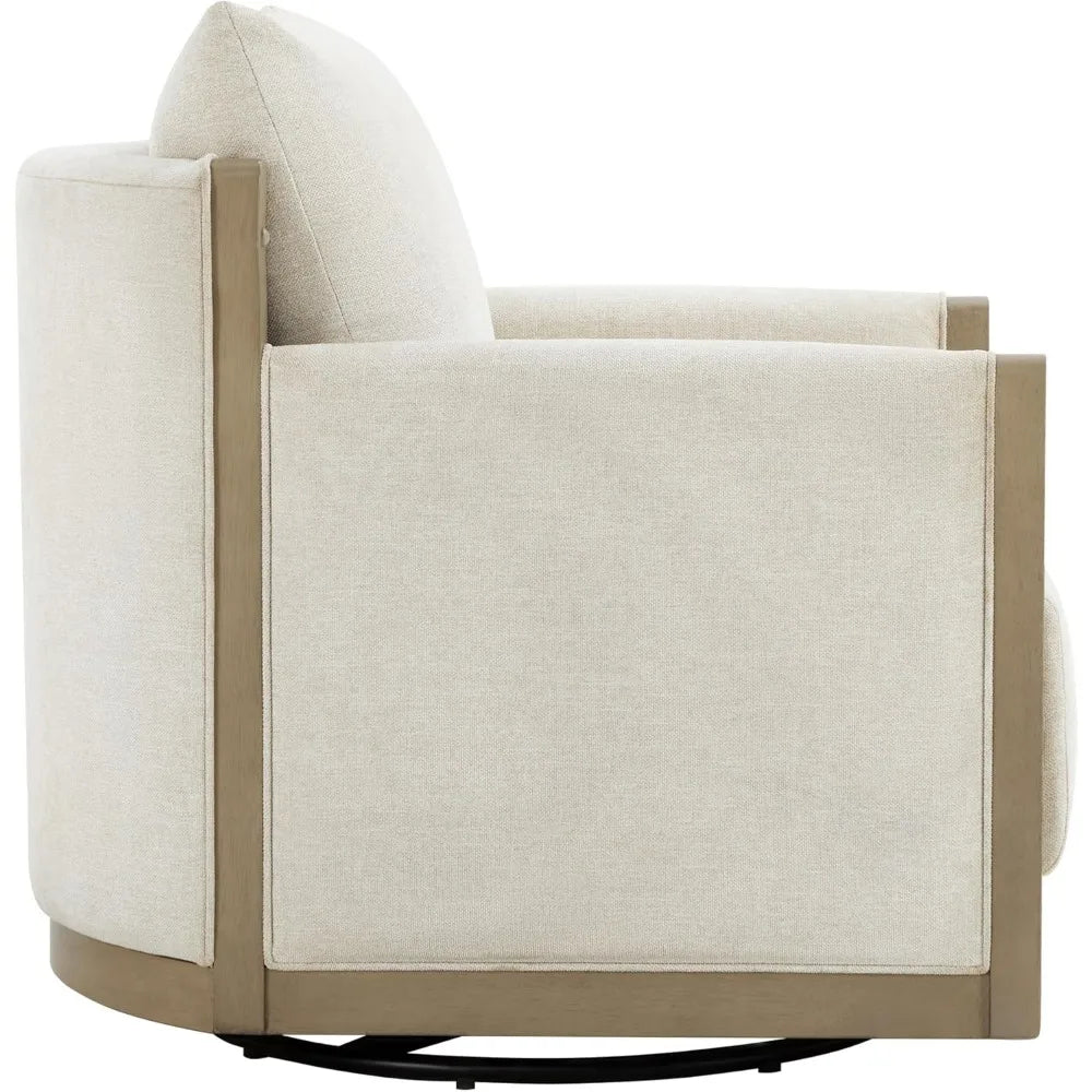 Swivel Accent Chair, Living Room Arm Chair, Mid Century Modern Reading Chair, Barrel Chair, Fabric in Linen