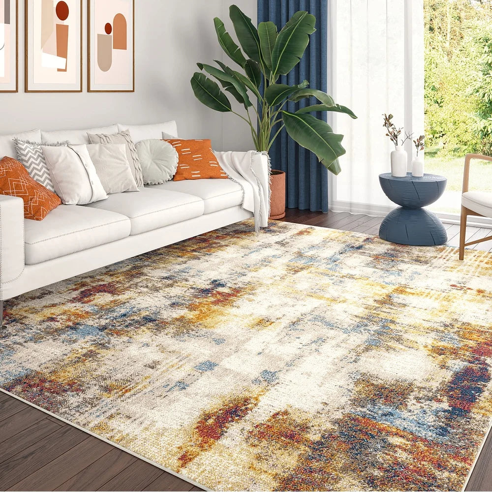 Modern Abstract Area Rug Multi Color Indoor Living Room Bedroom Dining Entryway Flooring Stain Resistant Easy Care Durable Kid Friendly