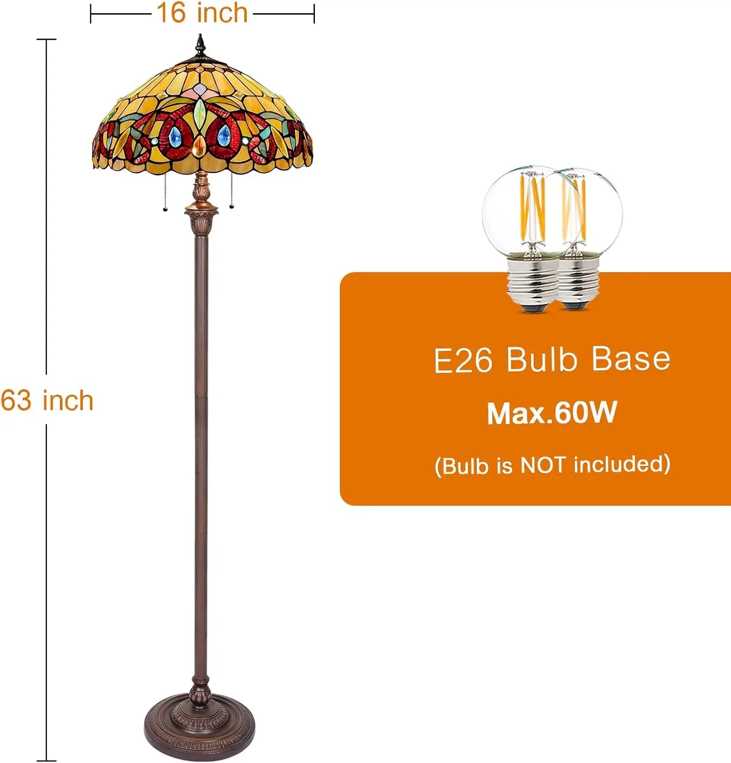 Floor Lamp 2-Light Antique Victorian Cream Brown Stained Glass Industrial Design