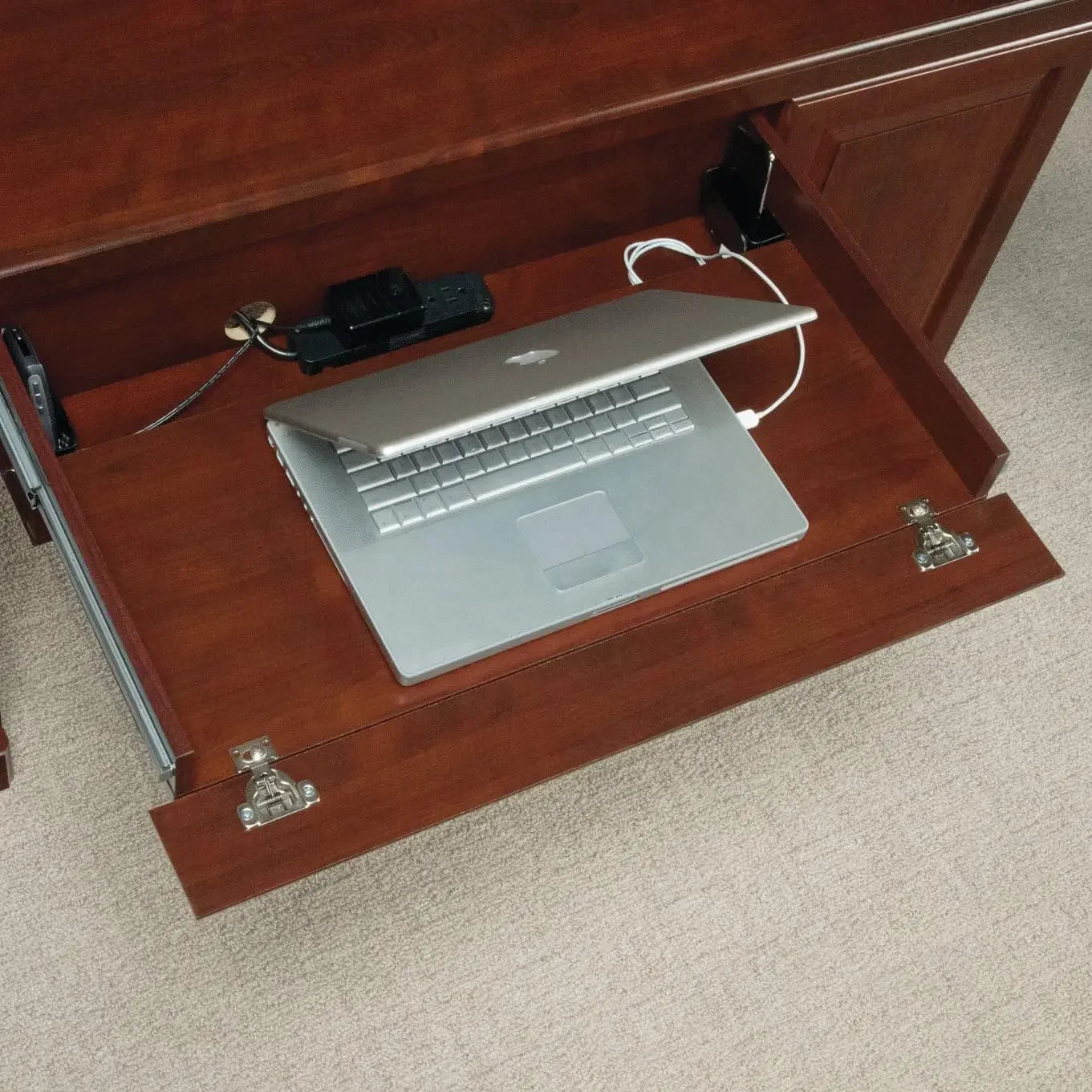 Sauder Heritage Hill Computer Credenza, L: 59.25" x W: 20.47" x H: 30.24", Classic Cherry, 404944