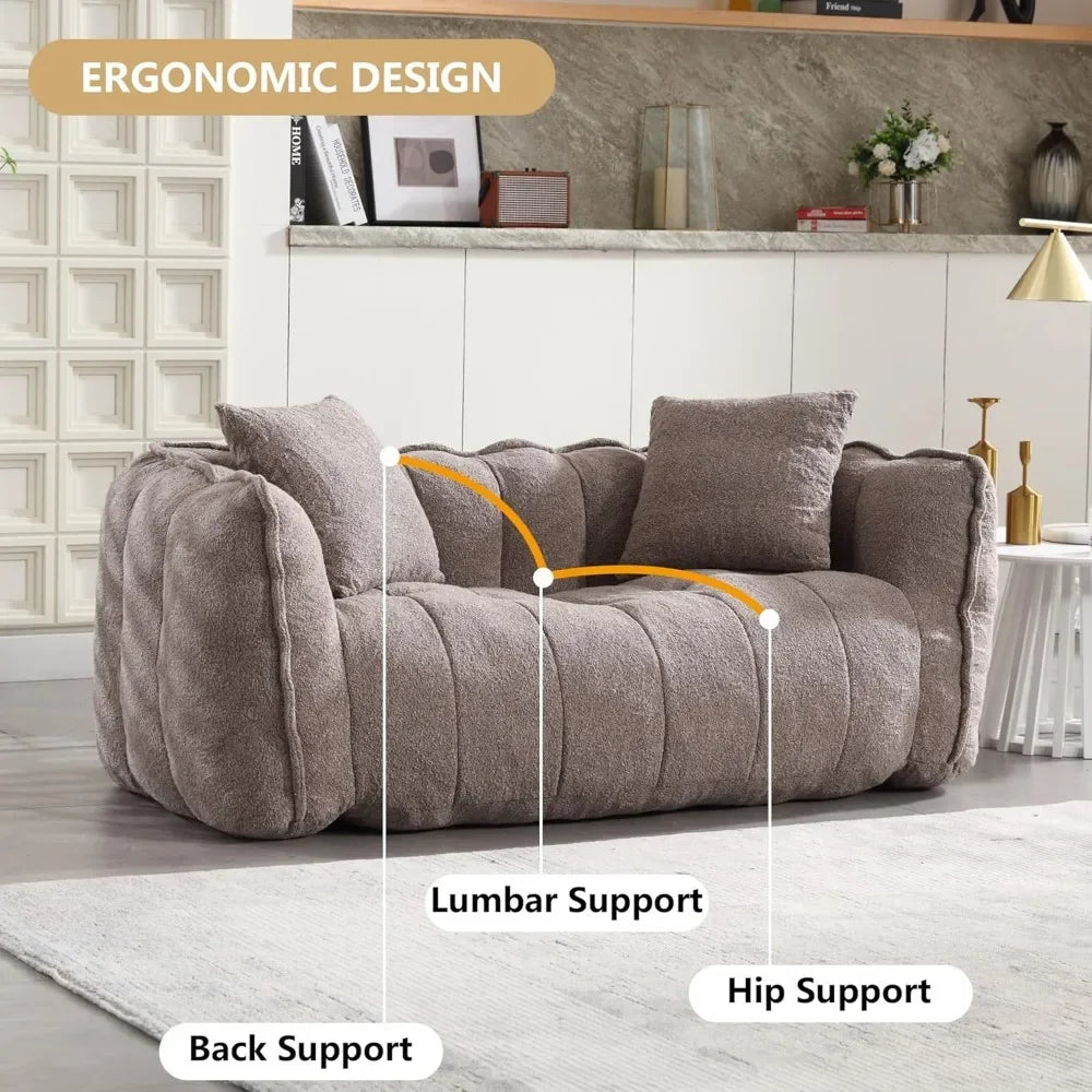 Chenille Upholstered Giant Sofa Foam Filled Floor Loveseat Couch, Accent Bean Bag Couch for Adults, Modern 2 Seater Lazy Sofa fo