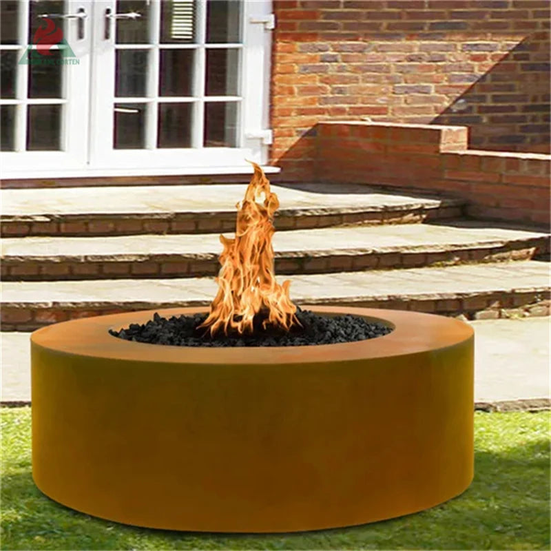 Corten Steel Gas Fire Pit Outdoor Fire Pits Propane Burning Fireplace Mini Round Design