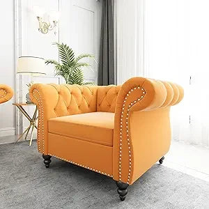 Accent Chair, Chesterfield Chair Modern Velvet Upholstered Chairs with Tufted Back for Living Room Furniture (White)