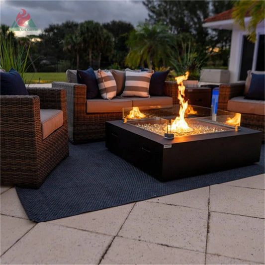 Corten Steel Gas Fire Pit Outdoor Fire Pits Propane Burning Fireplace Mini Round Design