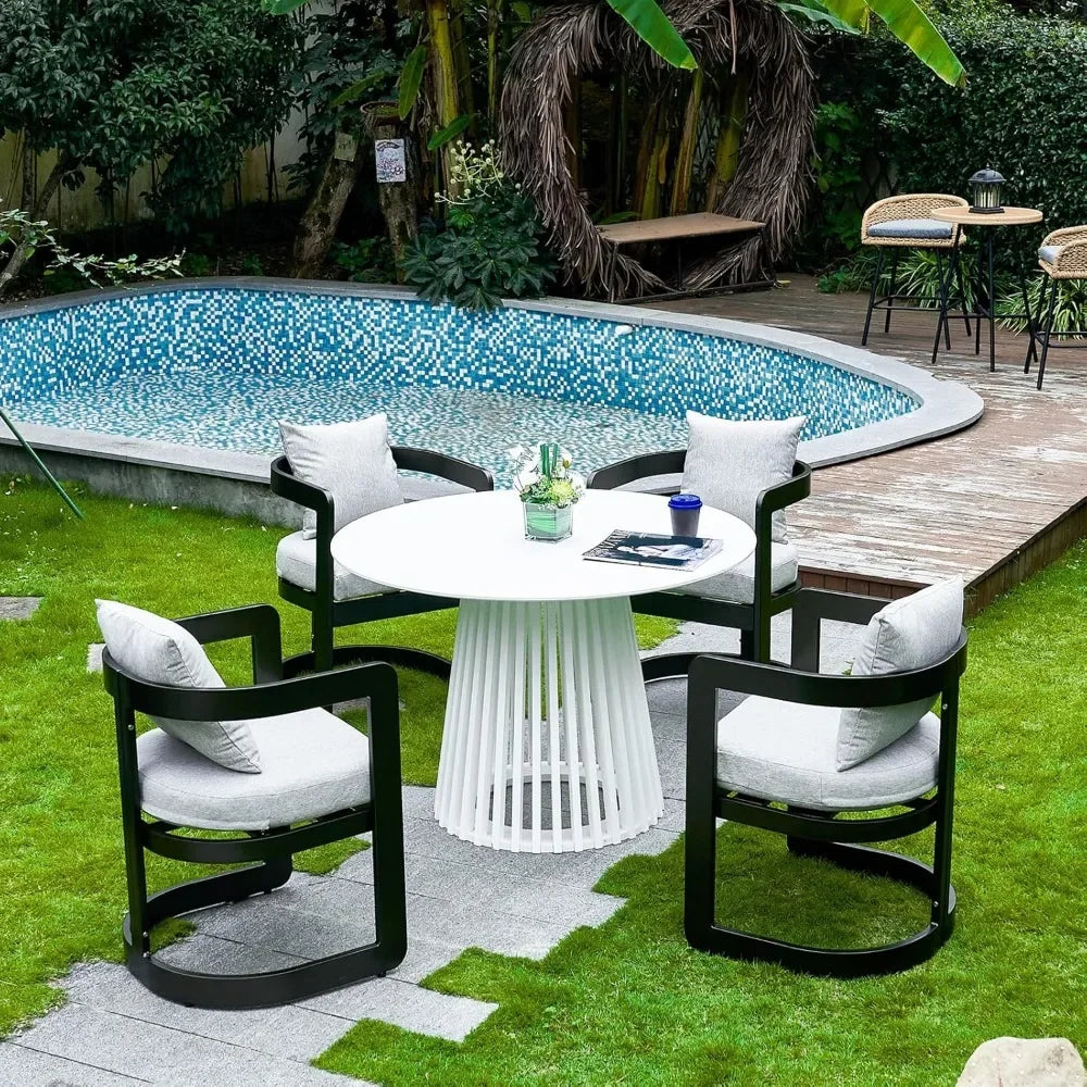 Patio Dining Chairs Set of 4 Modern Outdoor Chairs with Cushions and Backrest Metal Dining Chairs with Armrests