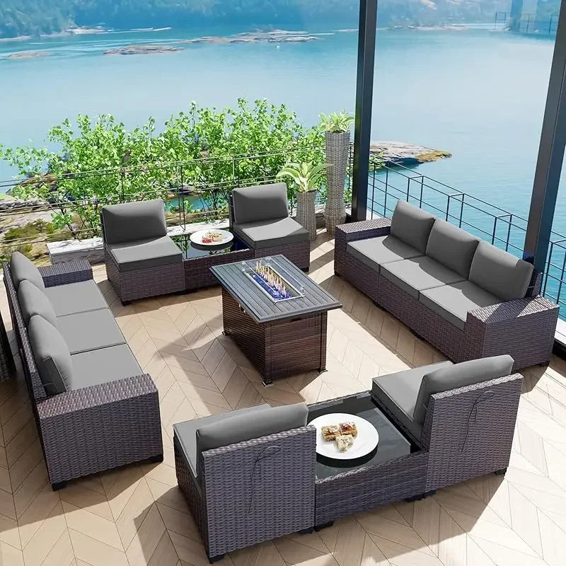 QWQkulavik 6 Piece Outdoor Furniture Set PE Wicker Rattan Sectional Sofa Patio Conversation Sets Navy Blue