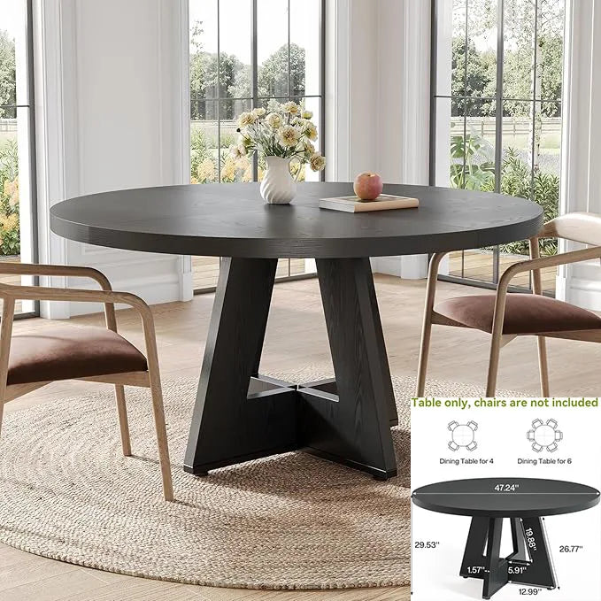 Little Tree Black Dining Table for 4 to 6 Modern Kitchen Table with Tapered Wood Legs for Dining Room and Living Room